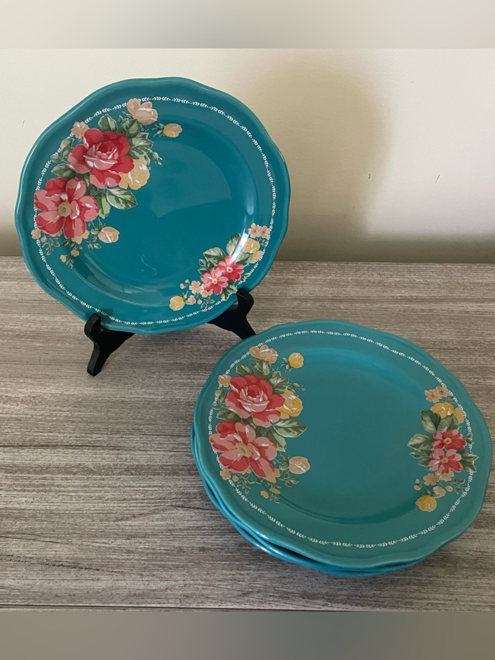 The Pioneer Woman Vintage Floral Teal Salad Plates Set of 4